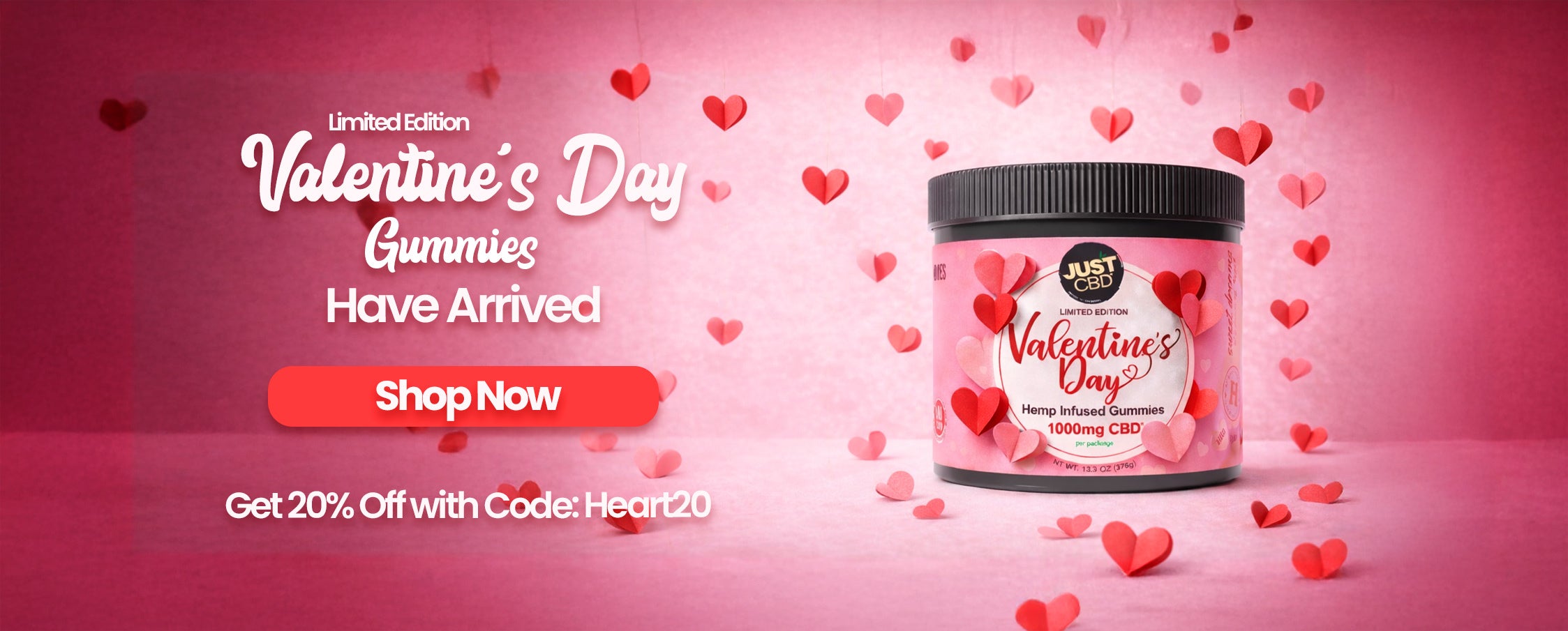 Valentines sale gummies 20% off using code heart 20