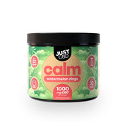 Jar of Just CBD Calm watermelon rings on a white background